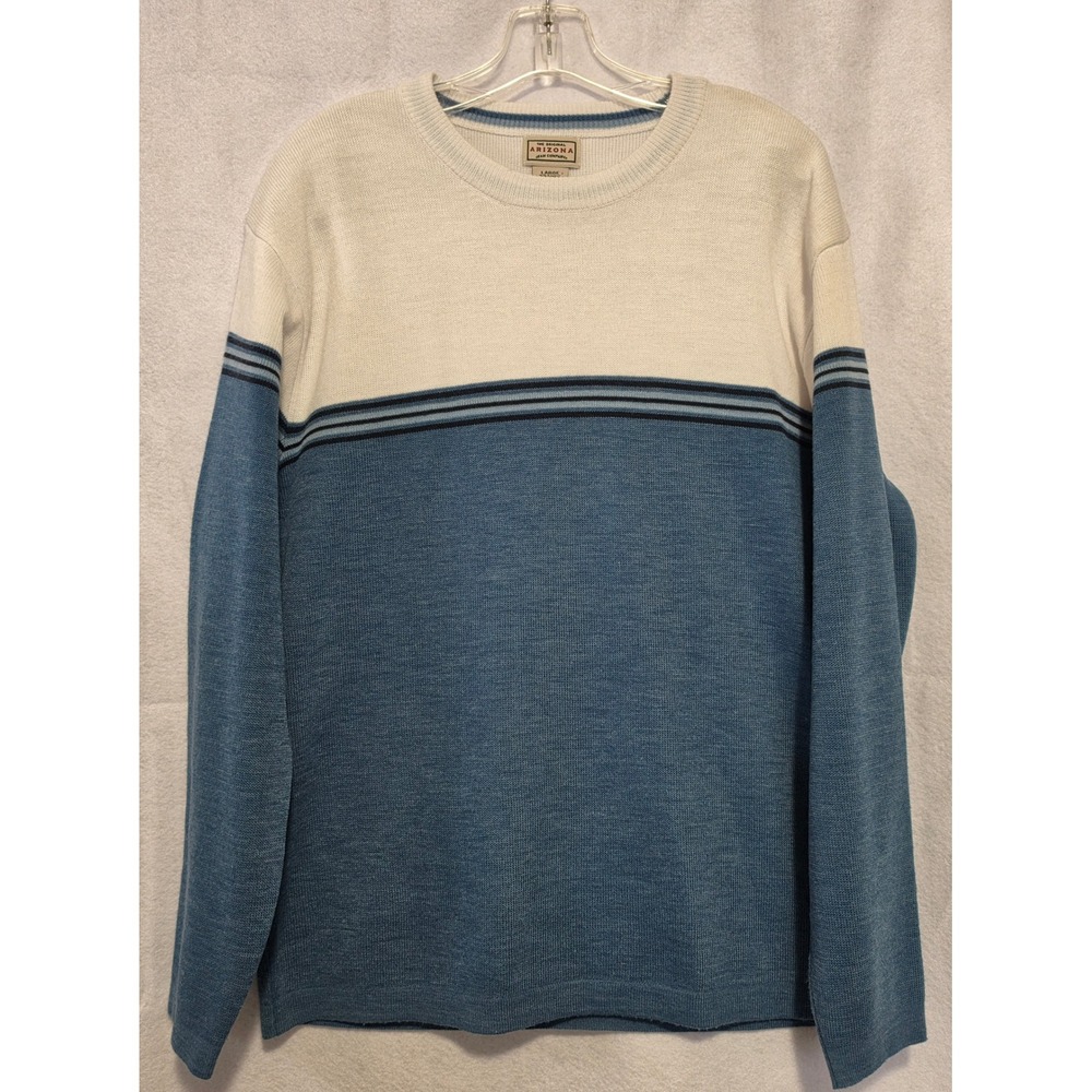 Vintage 90's Arizona Jean Co Mens Large Crewneck Sweater Blue White Striped